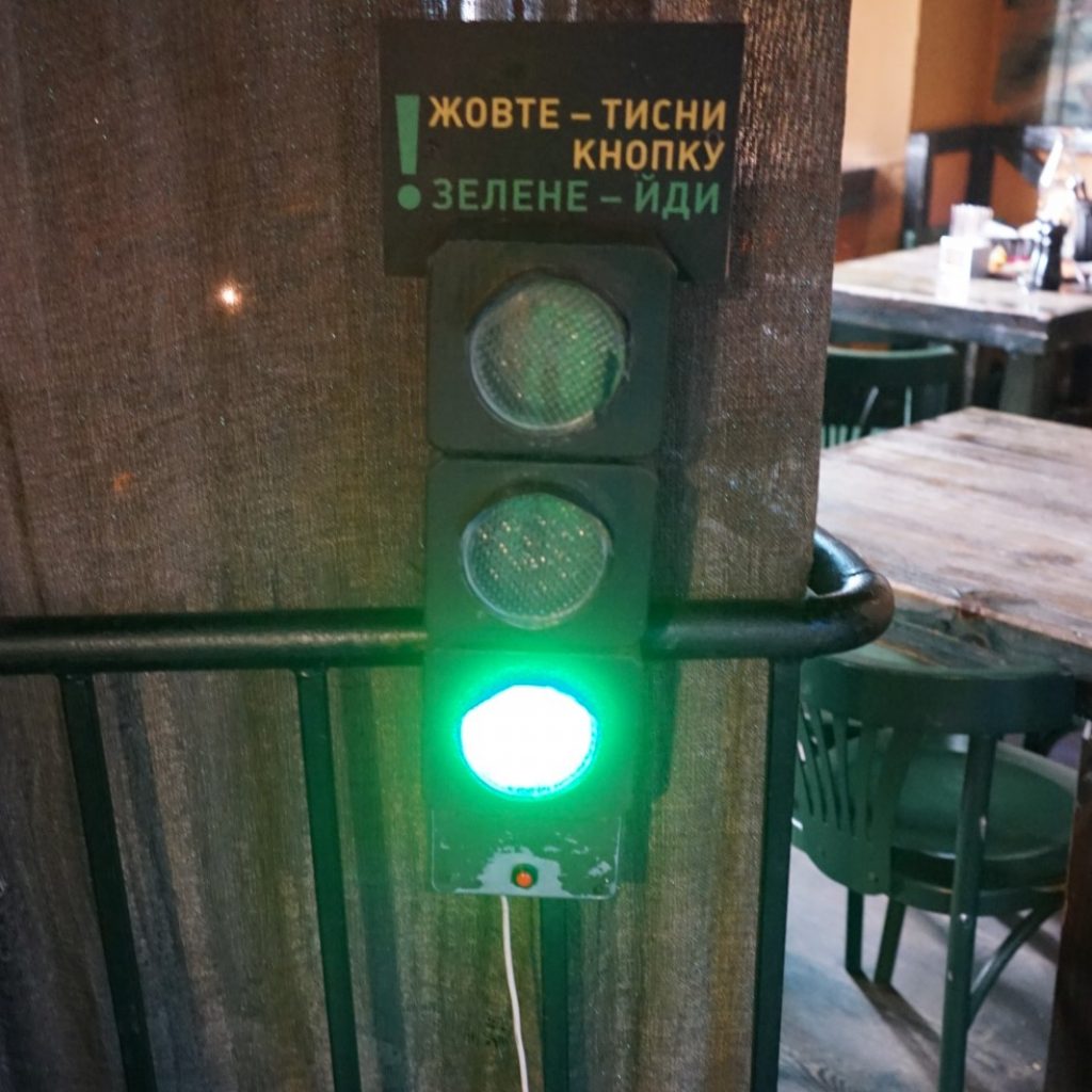 The traffic light inside Gas Lamp restaurant