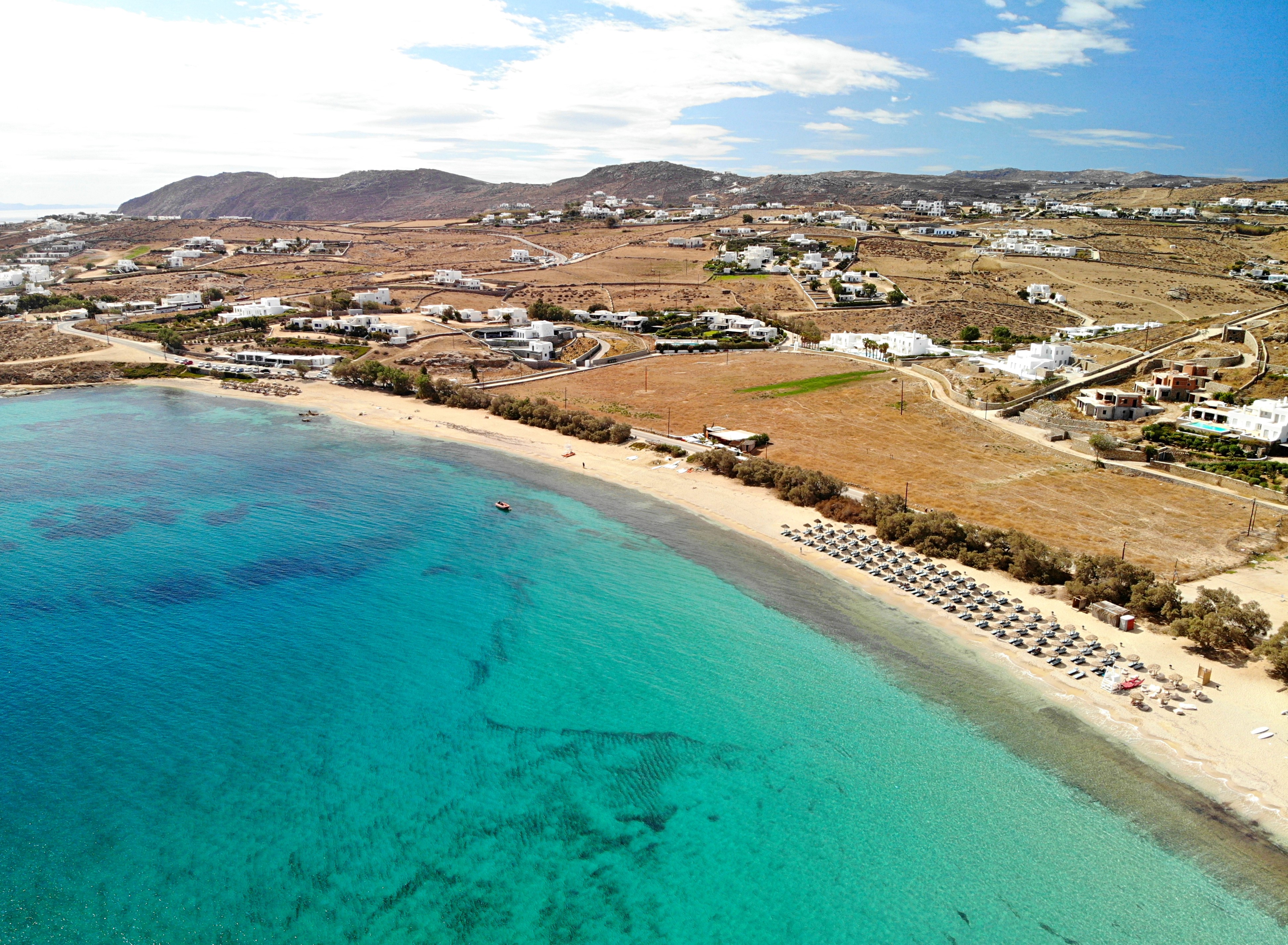 Drone photo of Kalafati beach in Mykonos