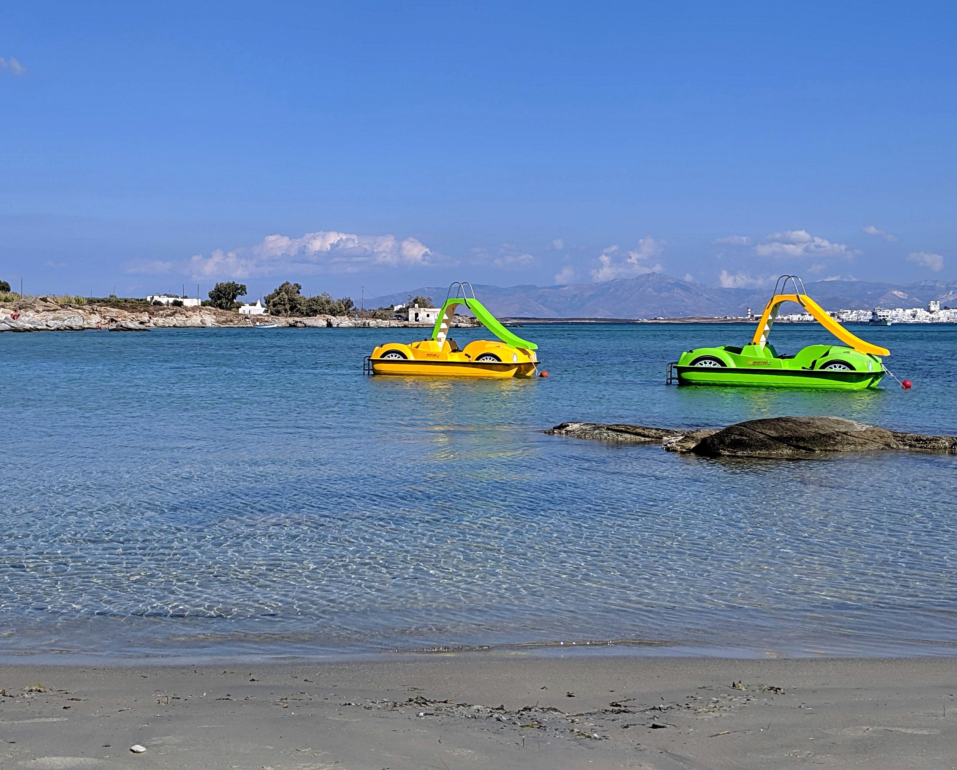 plastic pedal boats for kids at Kolimpithres beach