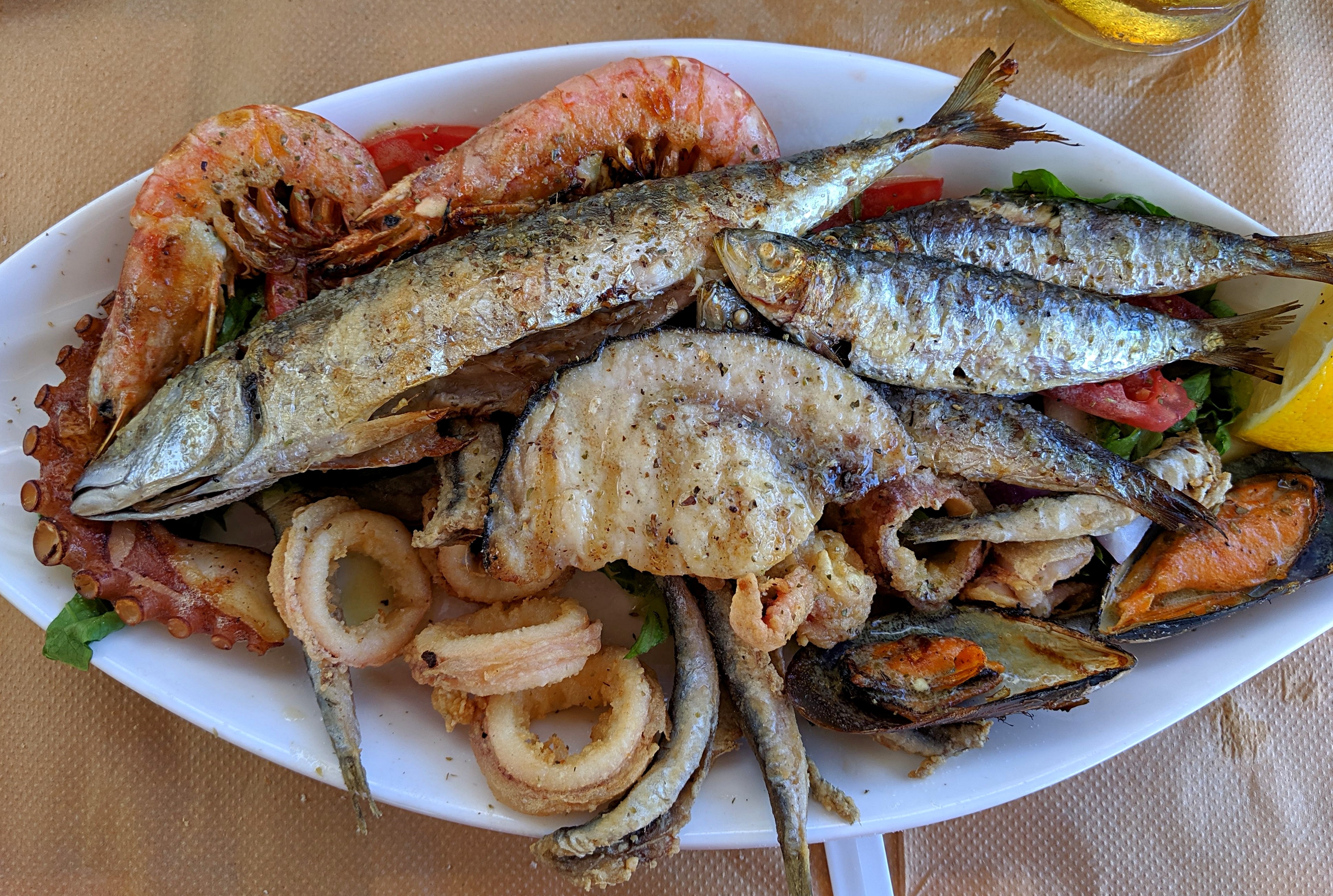Mixed seafood at Yiannoulis Taverna in Parikia