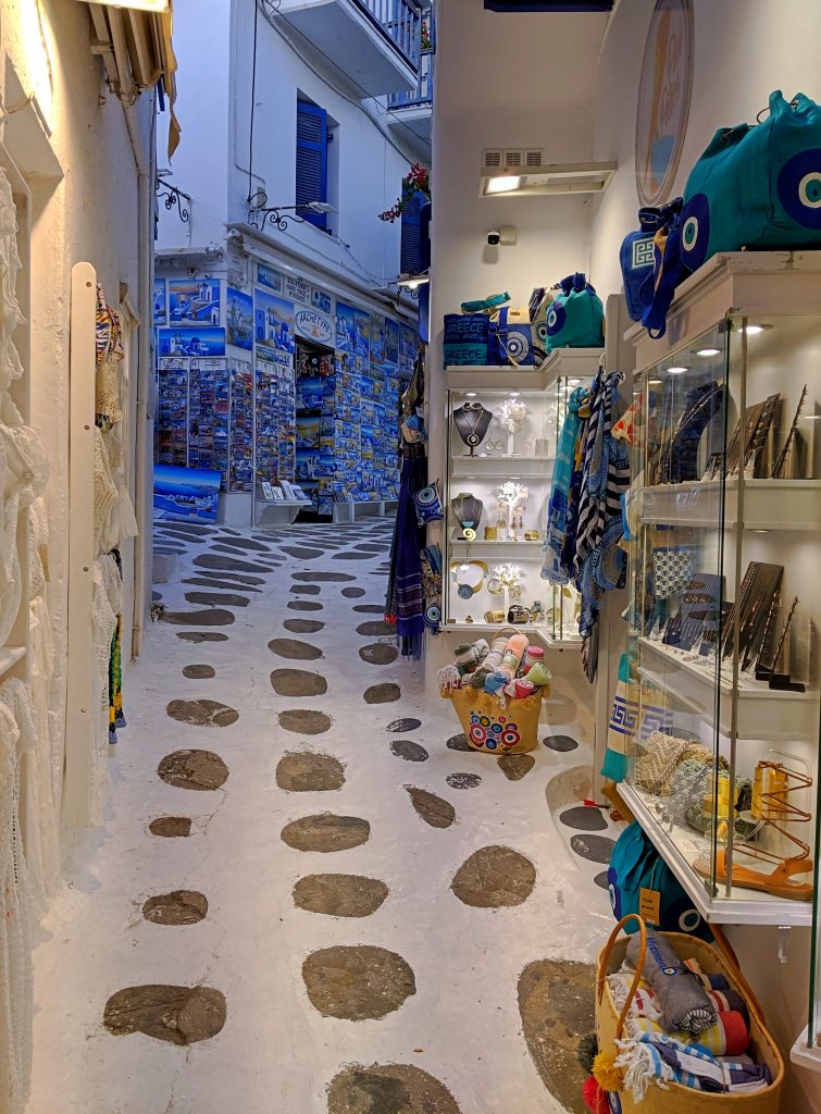 One of the streets in Mykonos, souvenirs