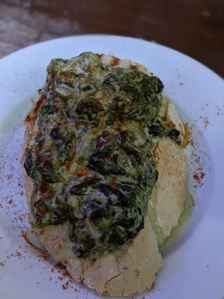 creamed spinach crostini tapas in Granada