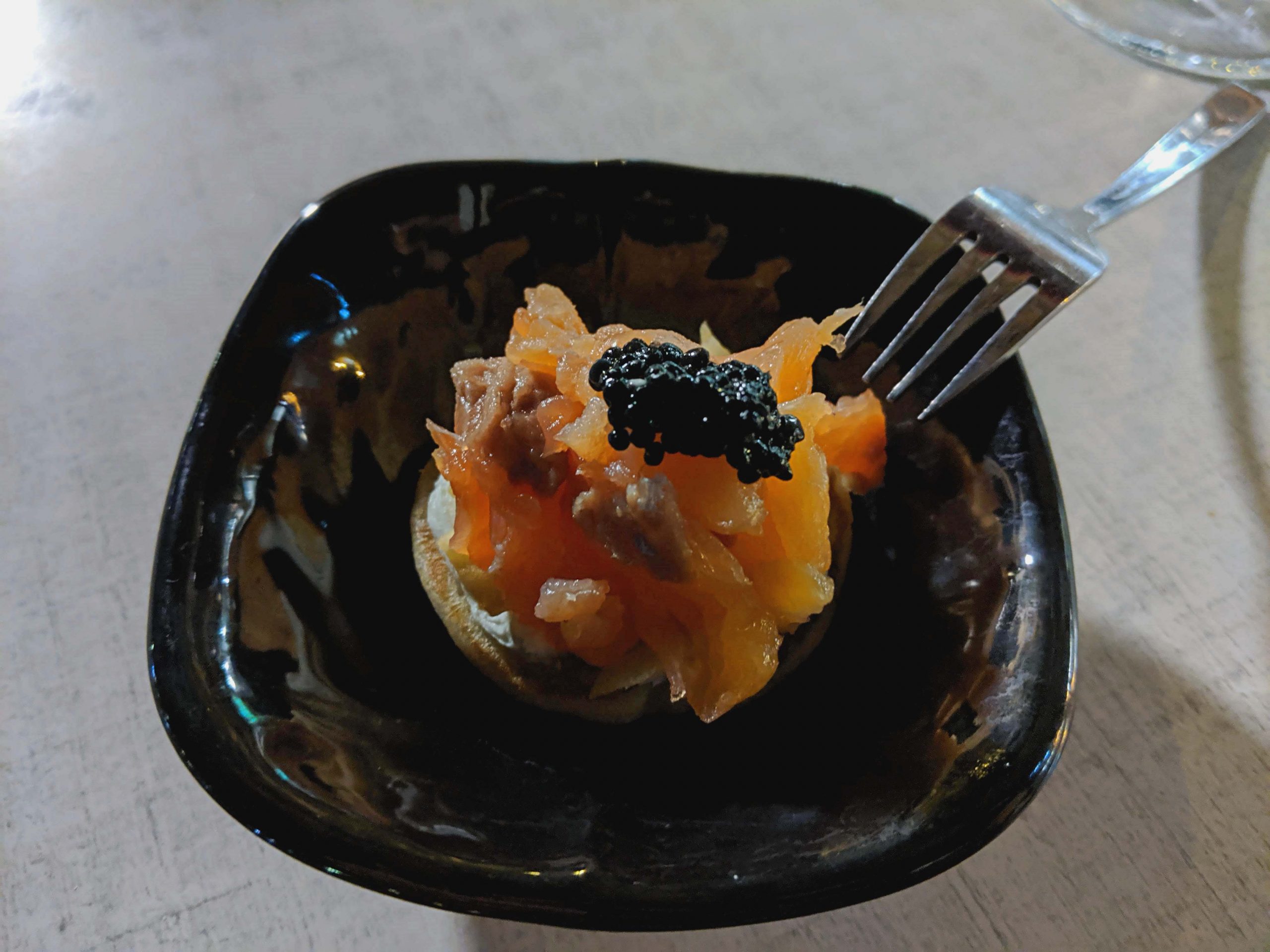 salmon with caviar blini