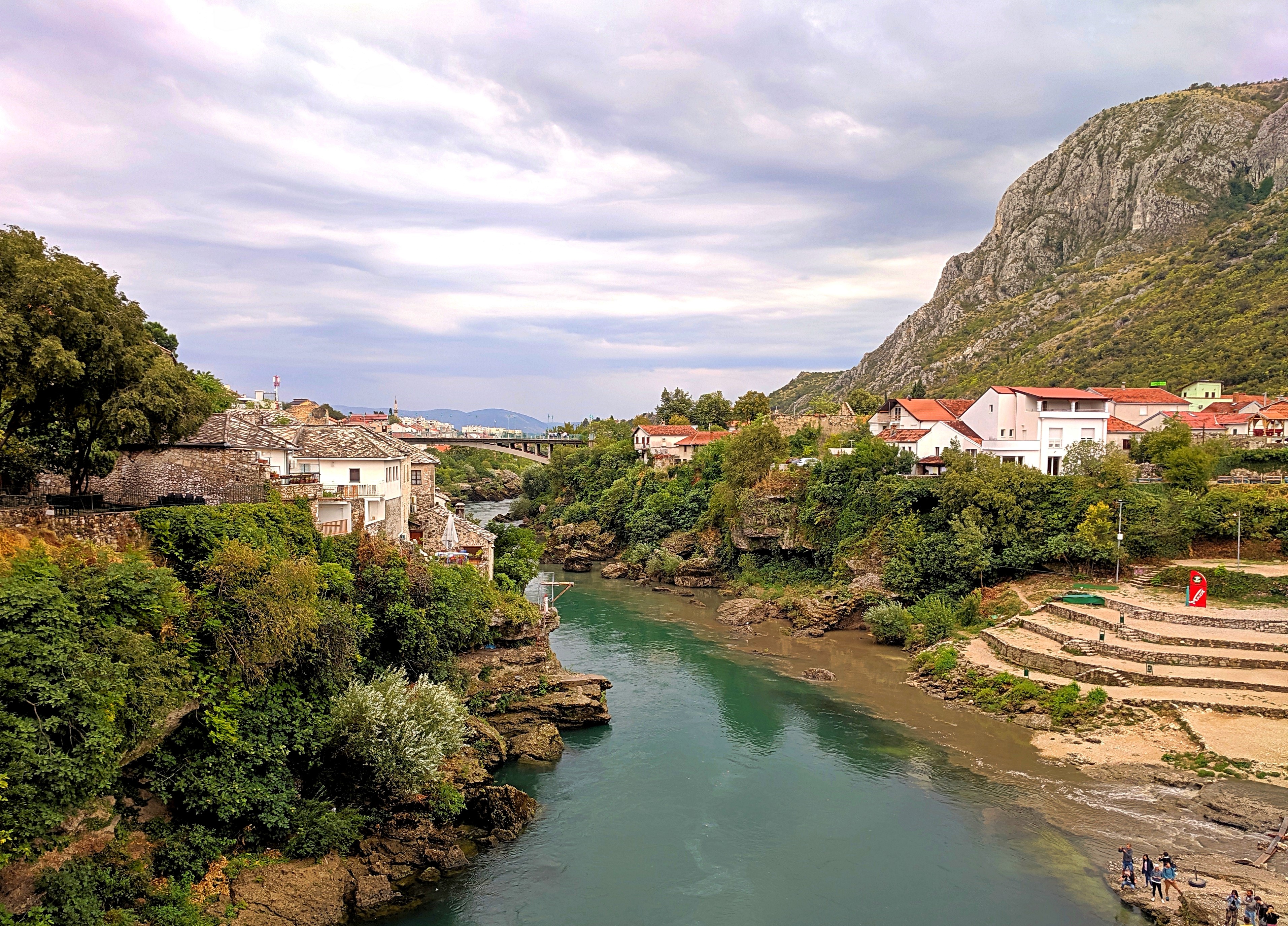 The view from the Old Bridge on the river Neretva