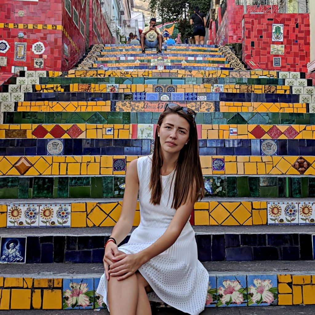 Alona Tiunina in Rio de Janeiro, by Escadaria Selarón