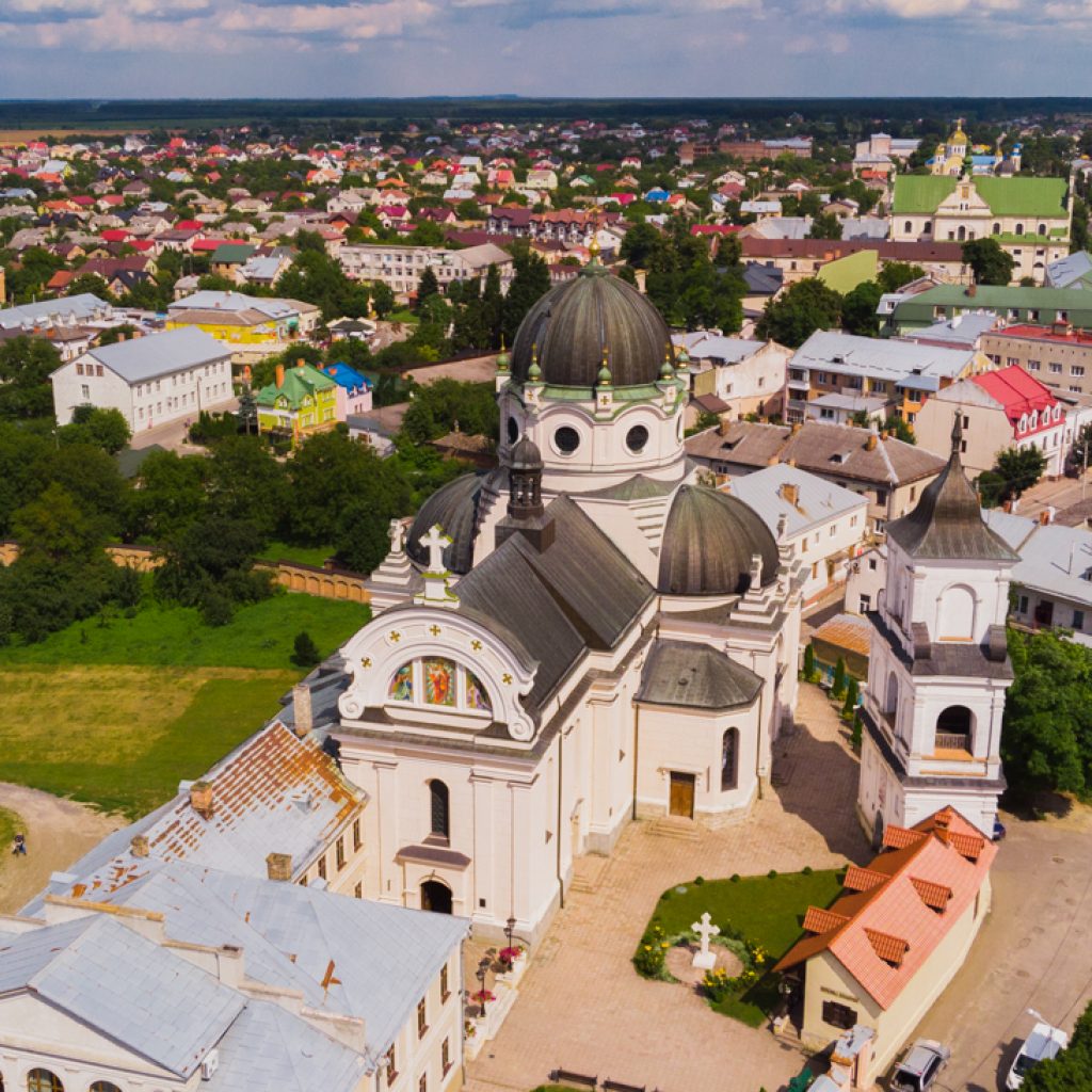 A Day Trip From Lviv To Zhovkva: Church of the Sacred Heart of Jesus, drone photo