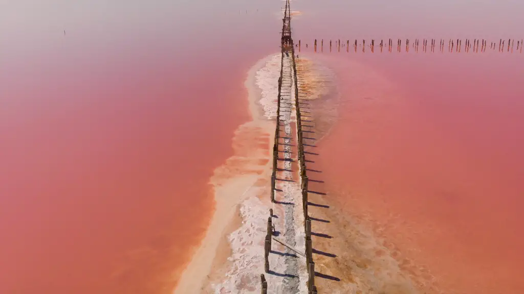 drone shot of the Pink lake in Ukraine