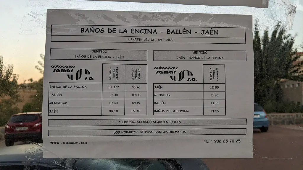 Jaen - Banos de la Encina schedule 
