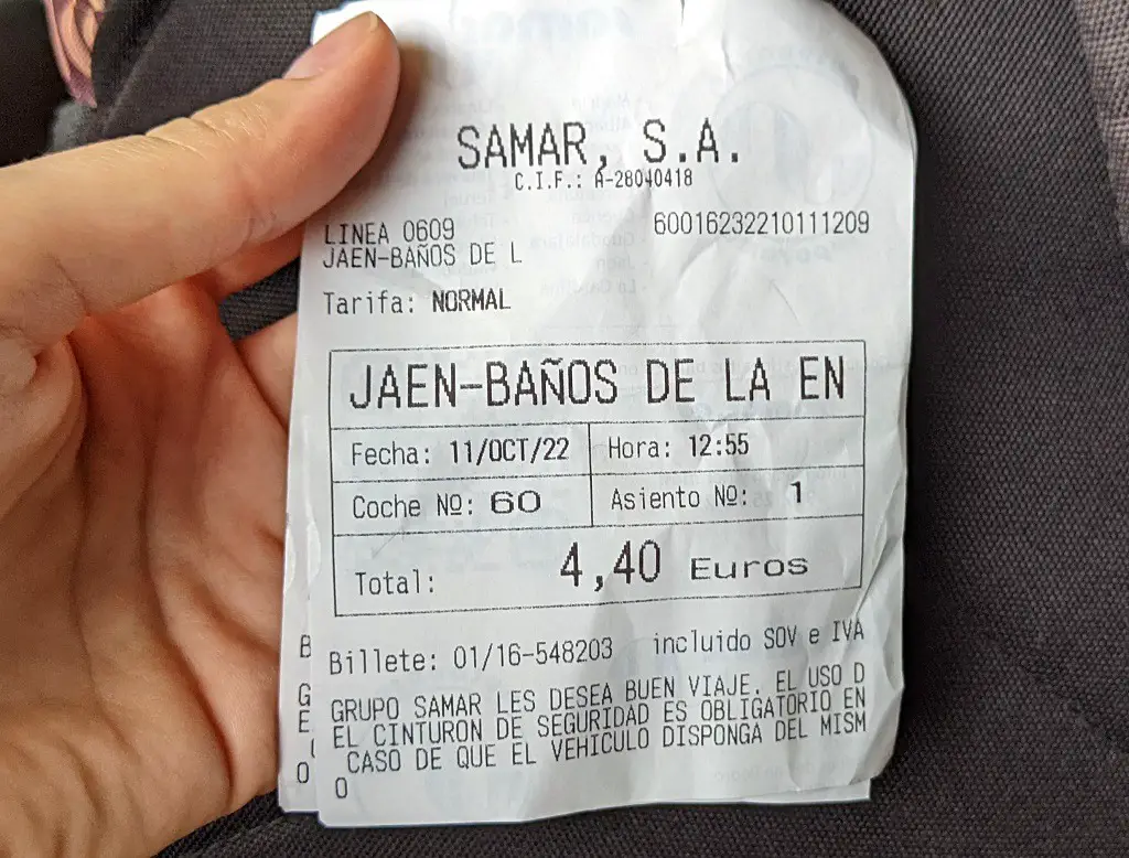 Bus ticket from Jaen to Banos de la Encina