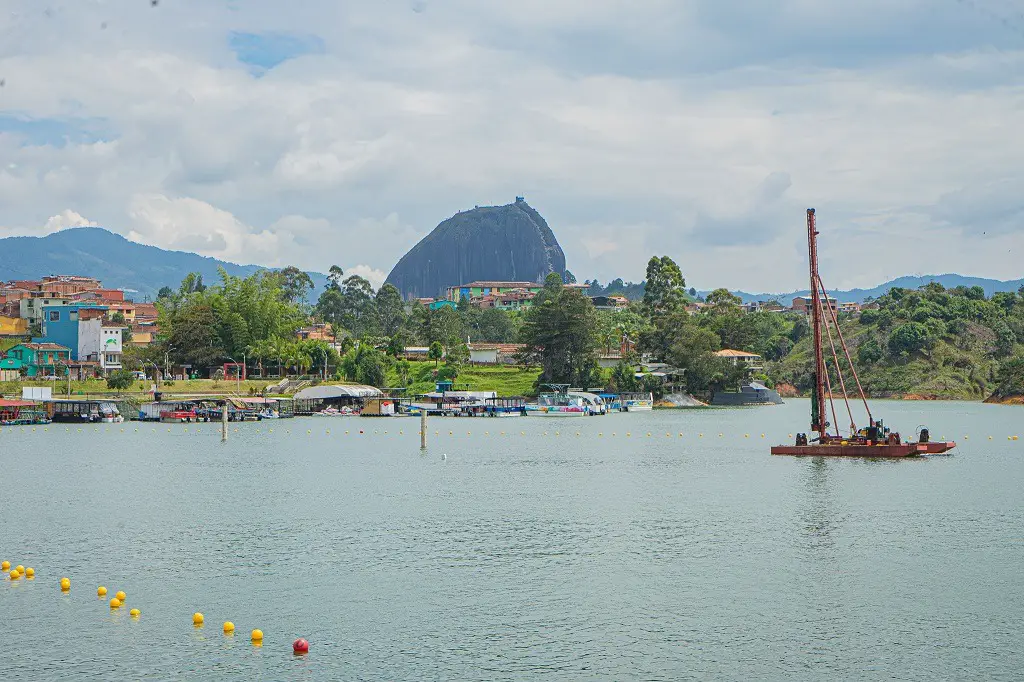 A Day Trip To Guatape From Medellin: View from the lake of el Penol de Guatape